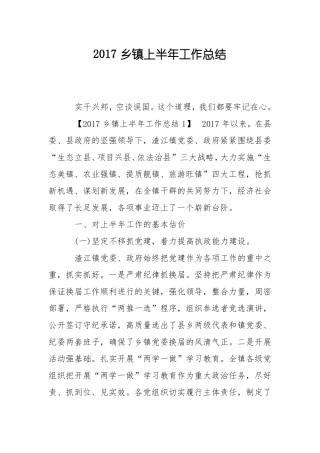 2017乡镇上半年工作总结
