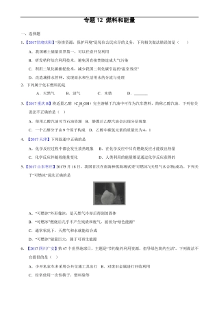 2017化学中考真题汇编-专题12燃料和能量