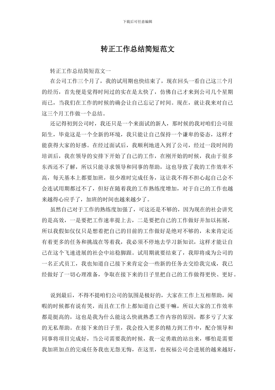 转正工作总结简短范文_第1页