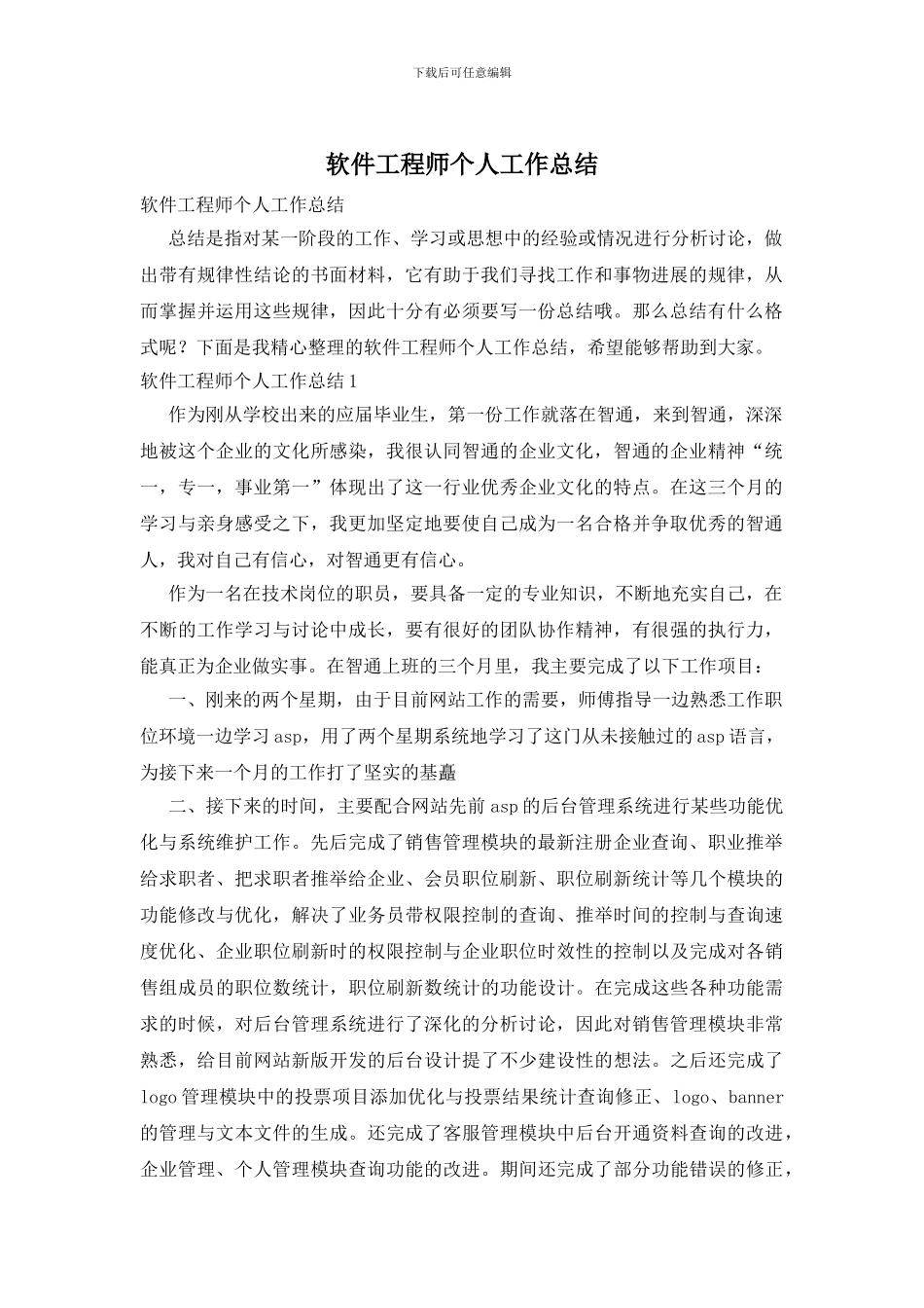 软件工程师个人工作总结_第1页