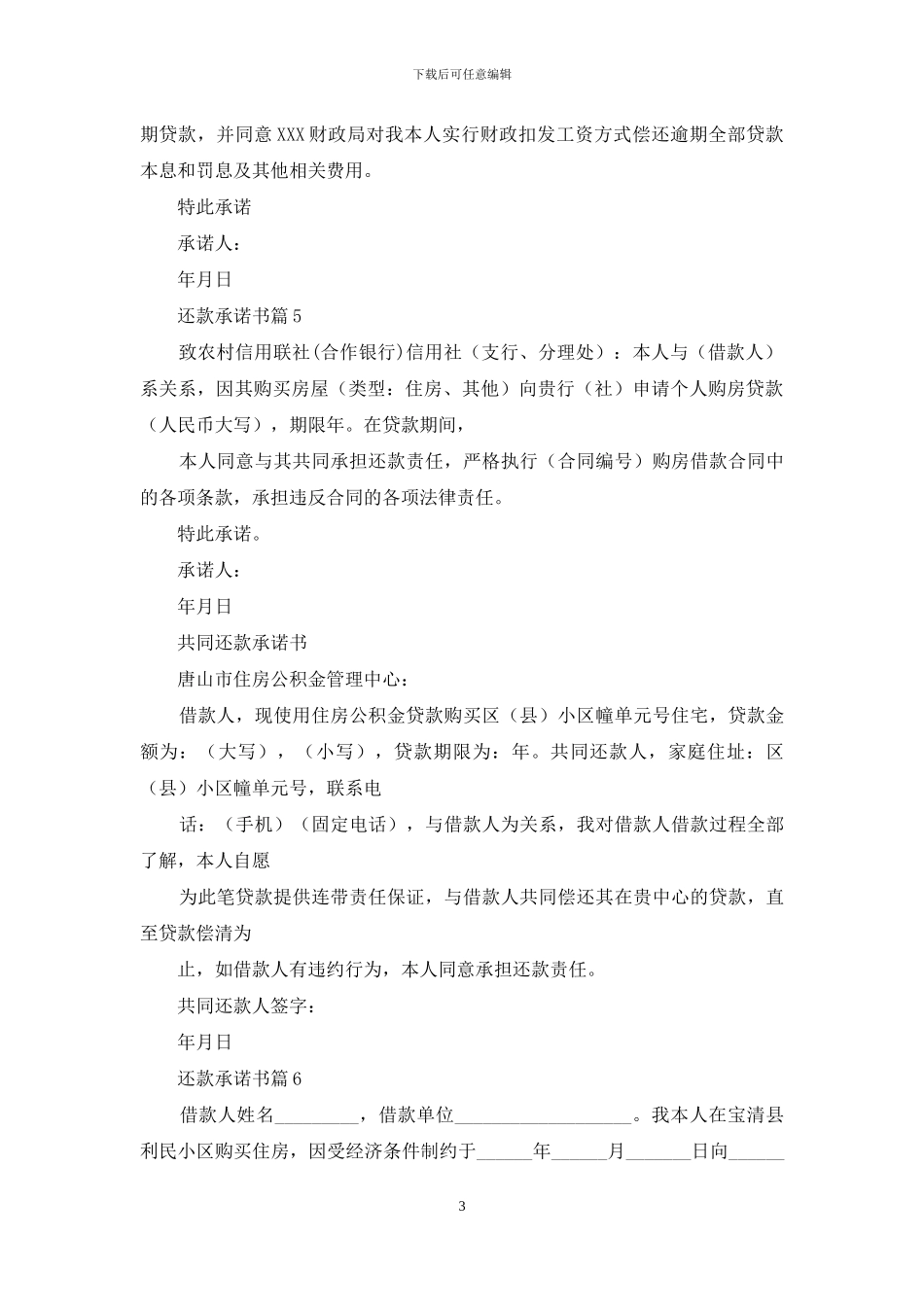 还款承诺书模板6篇_第3页