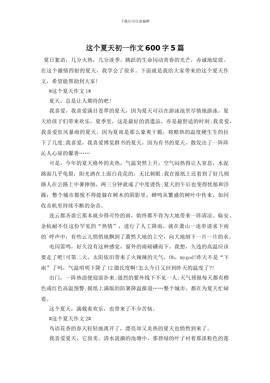 这个夏天初一作文600字5篇_第1页