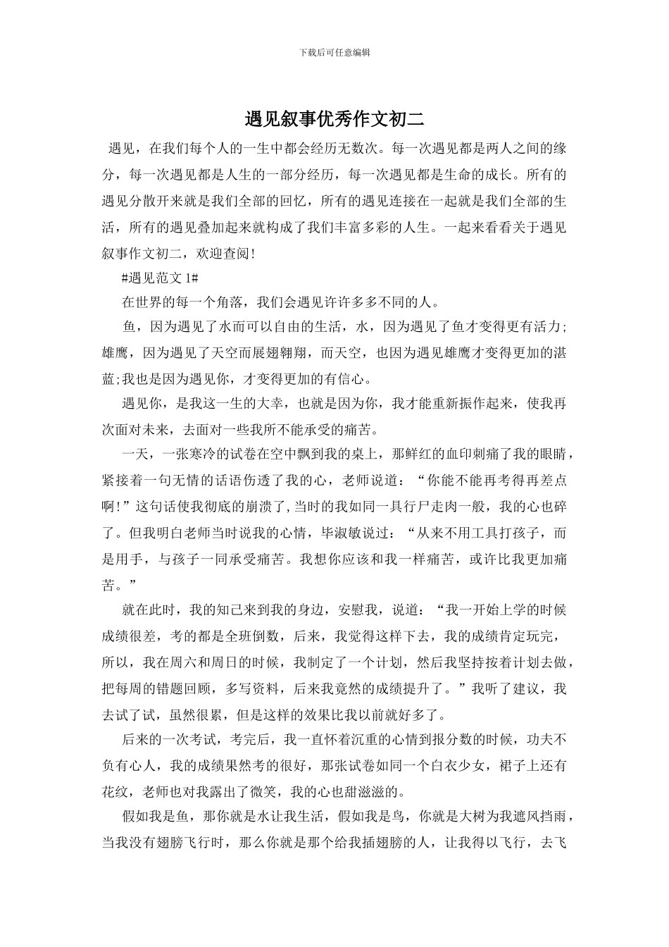 遇见叙事优秀作文初二_第1页