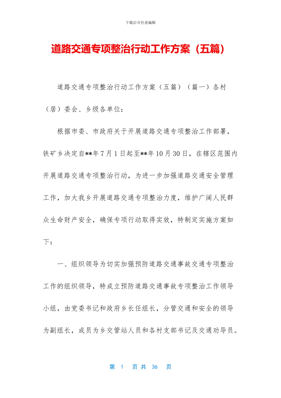 道路交通专项整治行动工作方案_第1页