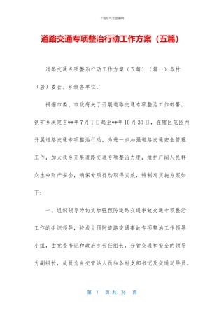 道路交通专项整治行动工作方案