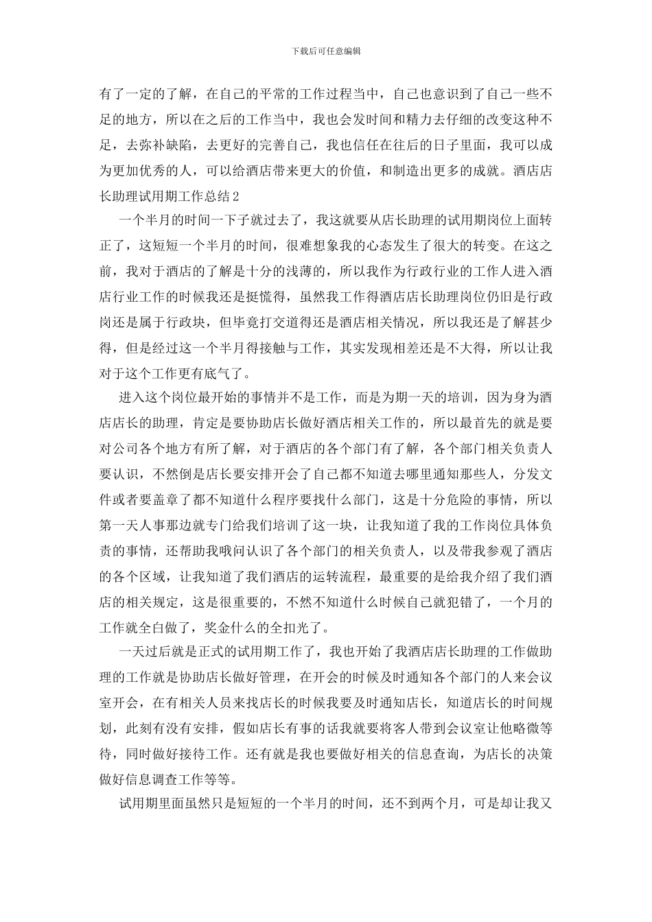 酒店店长助理试用期工作总结_第2页