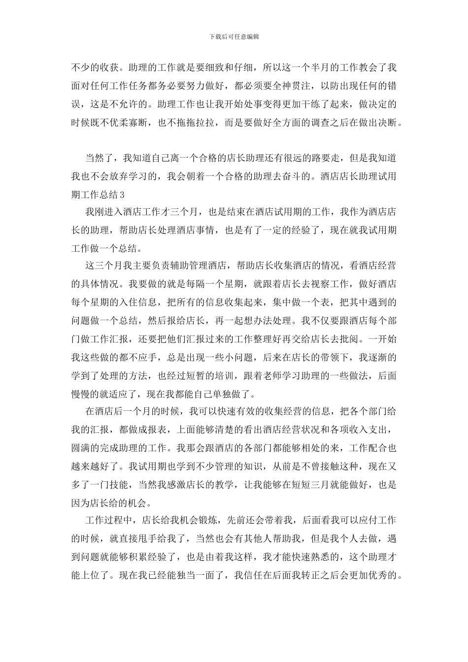 酒店店长助理试用期工作总结_第3页