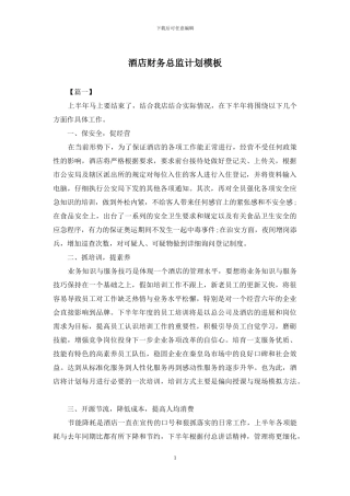 酒店财务总监计划模板