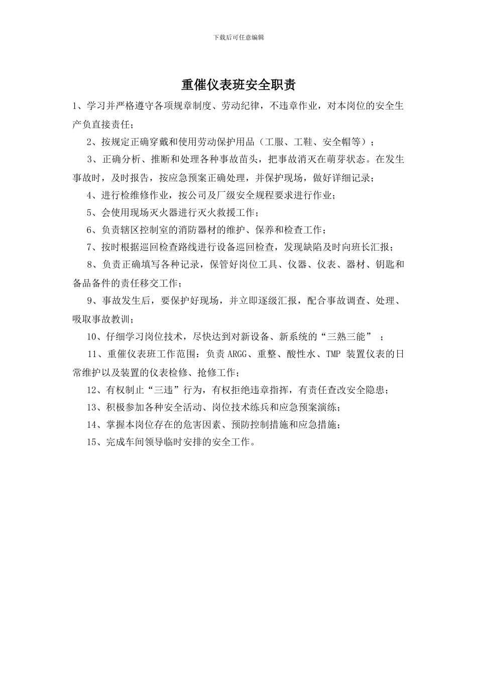 重催仪表班安全职责_第1页