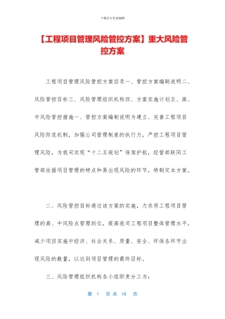 重大风险管控方案