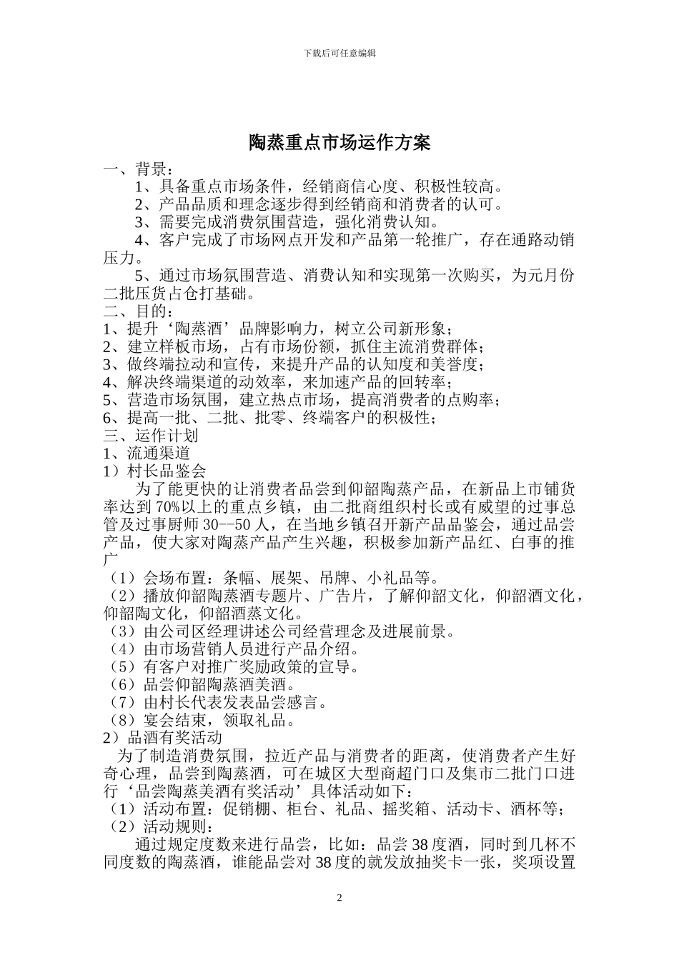 重点市场运作方案_第2页