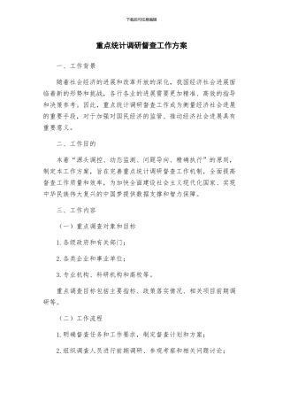 重点统计调研督查工作方案