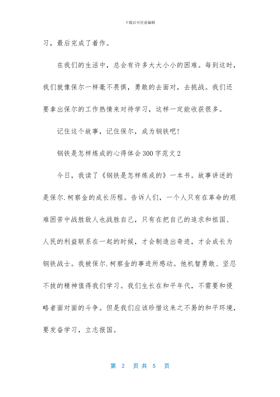 钢铁是怎样炼成的心得体会300字_第2页