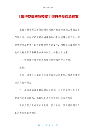 银行各类应急预案