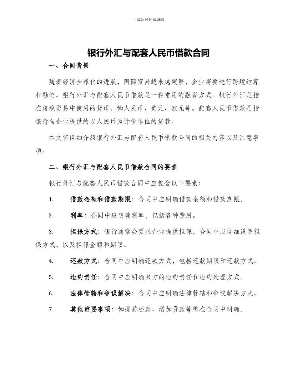 银行外汇与配套人民币借款合同_第1页
