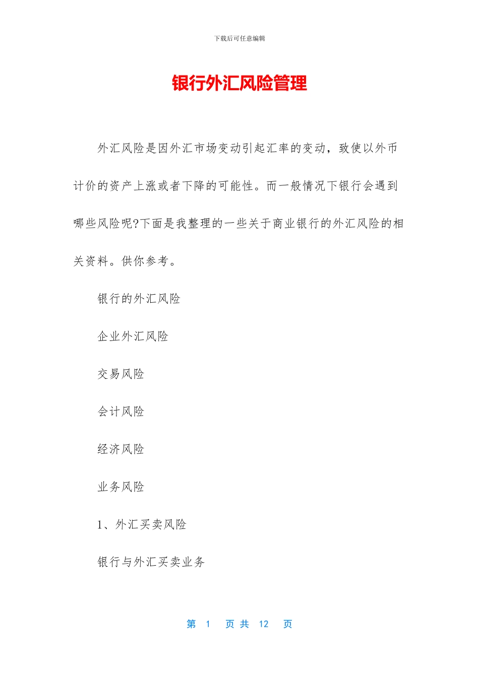 银行外汇风险管理_第1页
