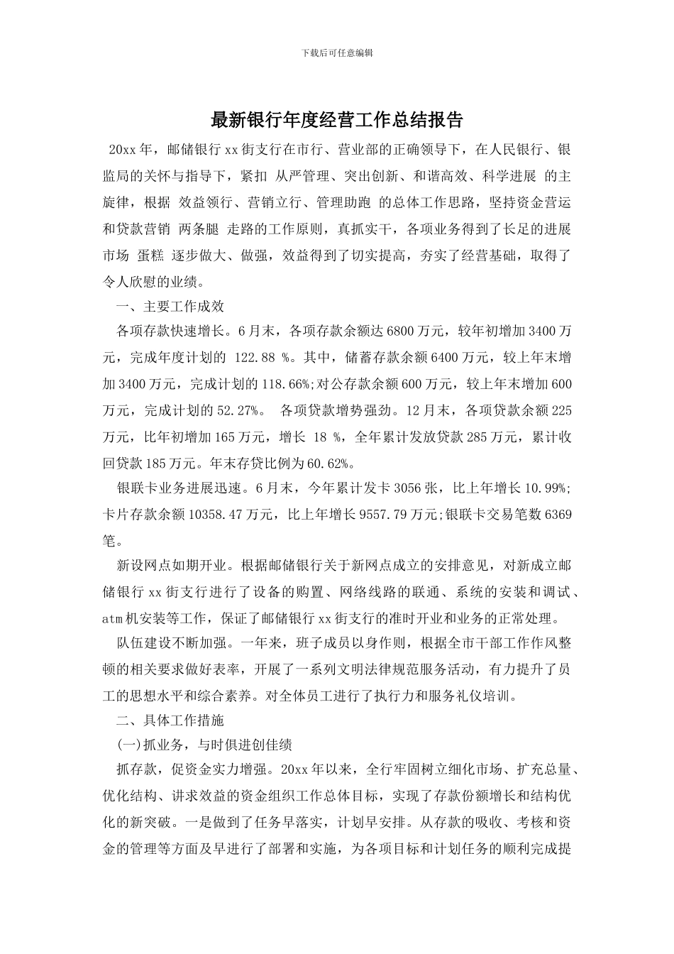 银行年度经营工作总结报告_第1页