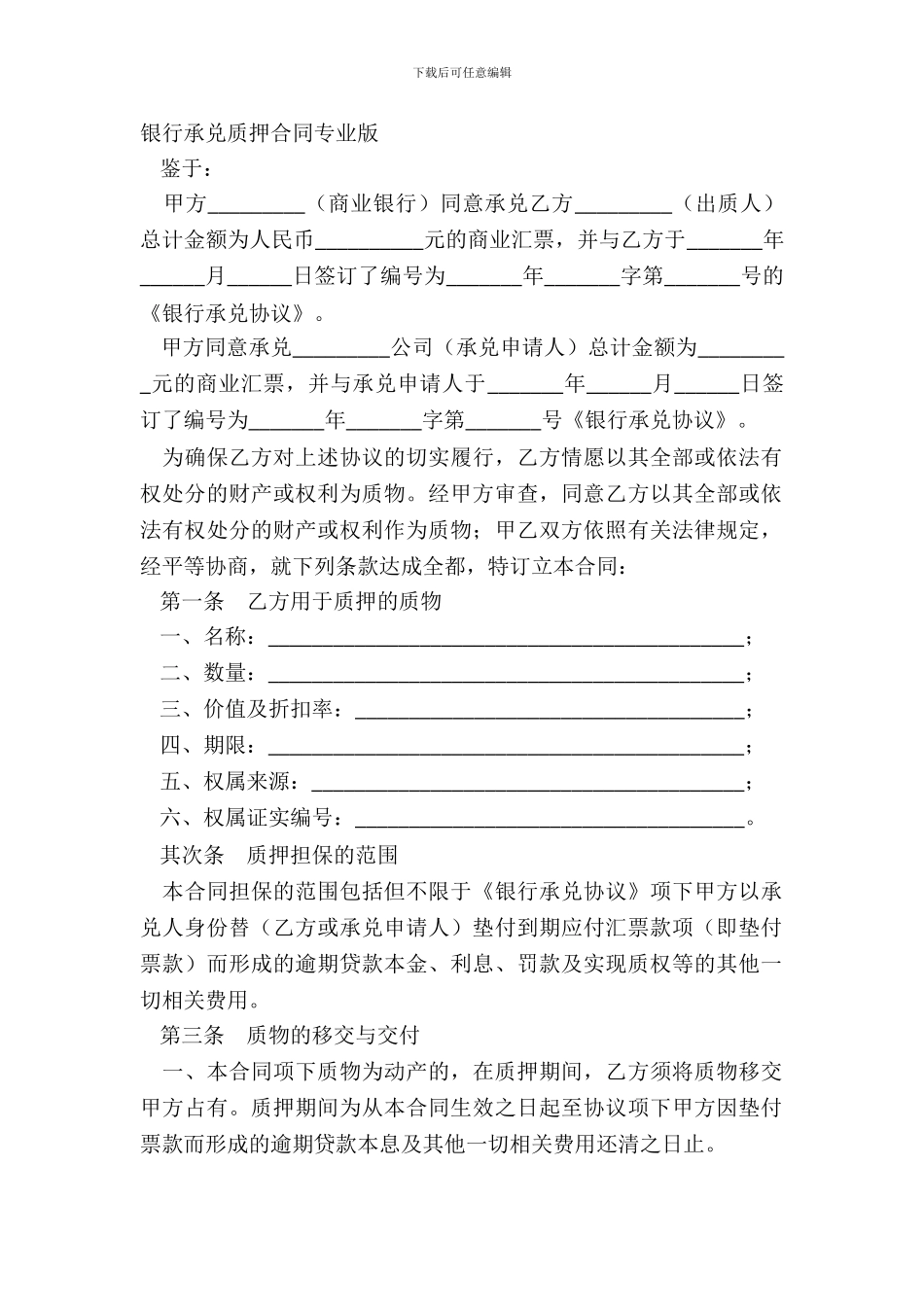 银行承兑质押合同专业版_第2页