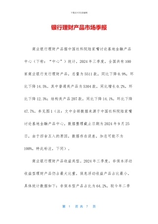 银行理财产品市场季报