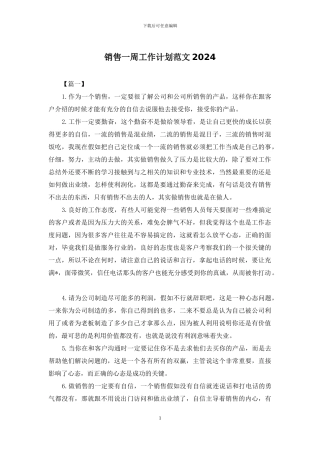销售一周工作计划范文2024