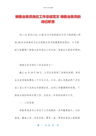 销售业务员岗位工作总结范文