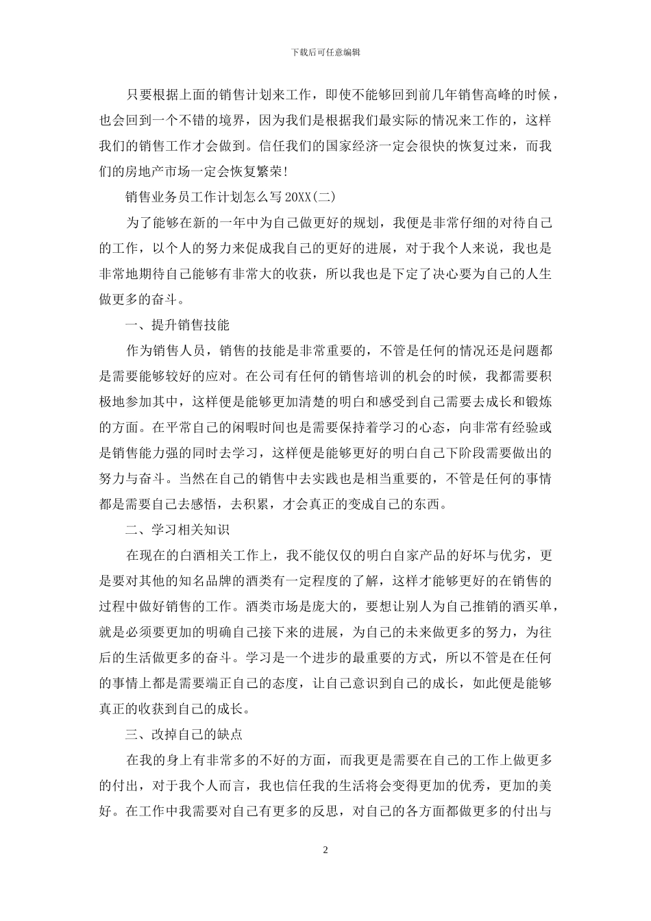 销售业务员工作计划怎么写2024_第2页