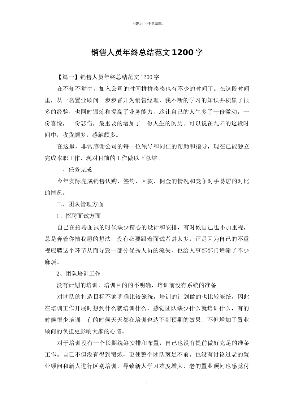 销售人员年终总结范文1200字_第1页
