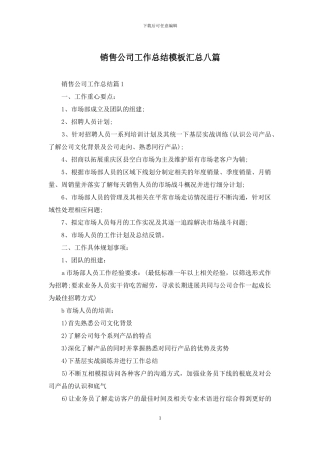 销售公司工作总结模板汇总八篇