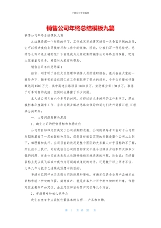 销售公司年终总结模板九篇