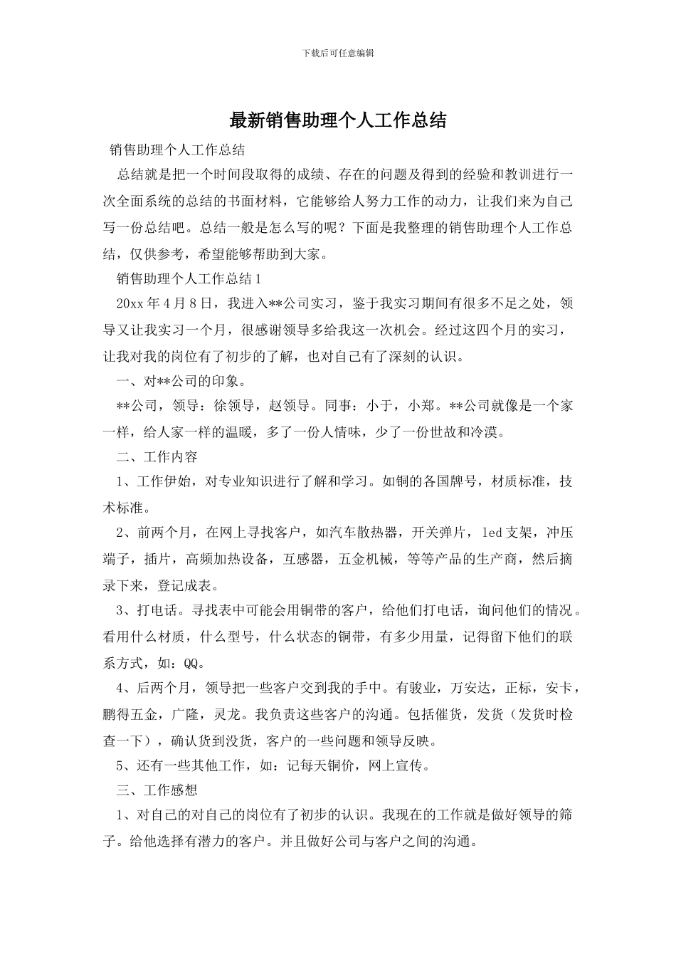 销售助理个人工作总结_第1页