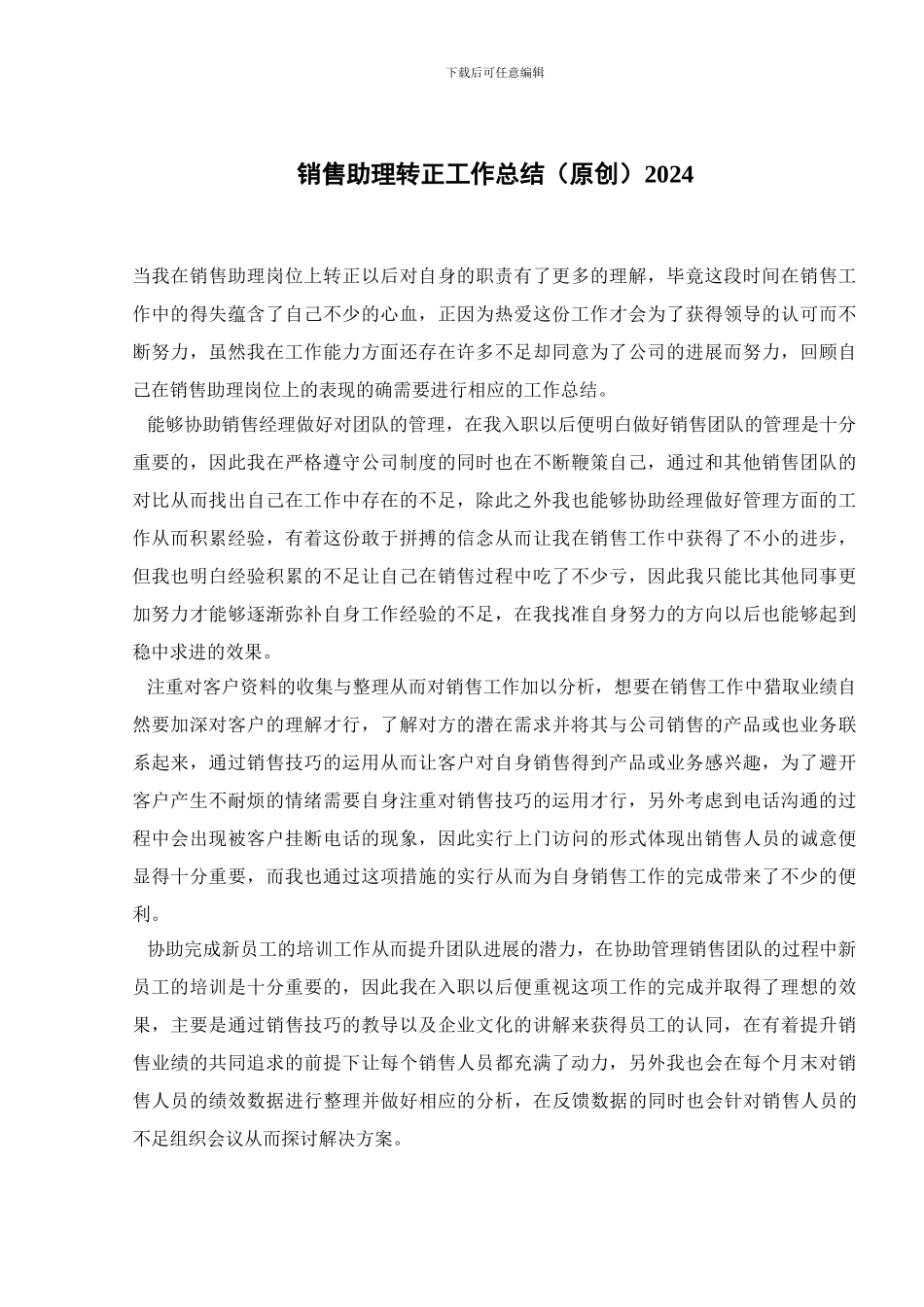 销售助理转正工作总结2024_第1页