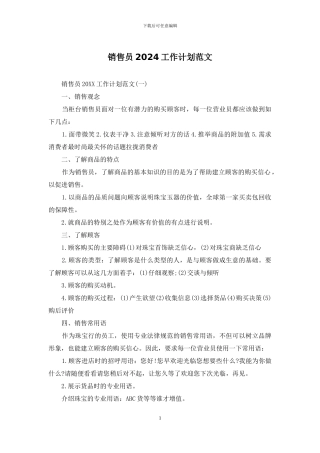 销售员2024工作计划范文