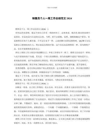 销售员个人一周工作总结范文2024