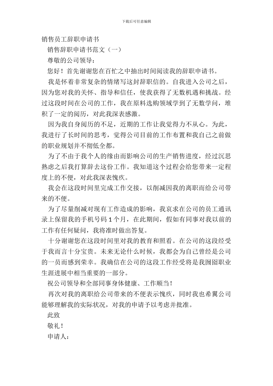 销售员工辞职申请书_第2页