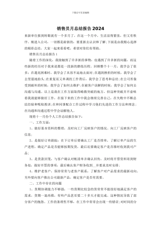 销售员月总结报告2024
