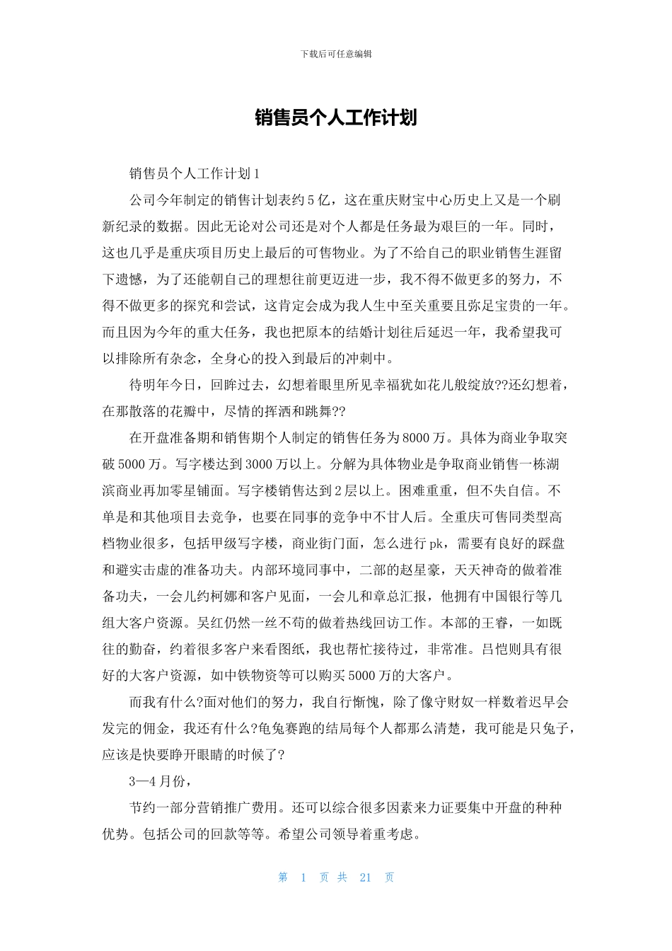 销售员个人工作计划_第1页