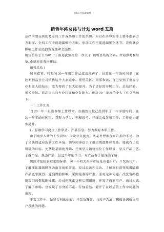 销售年终总结与计划word五篇