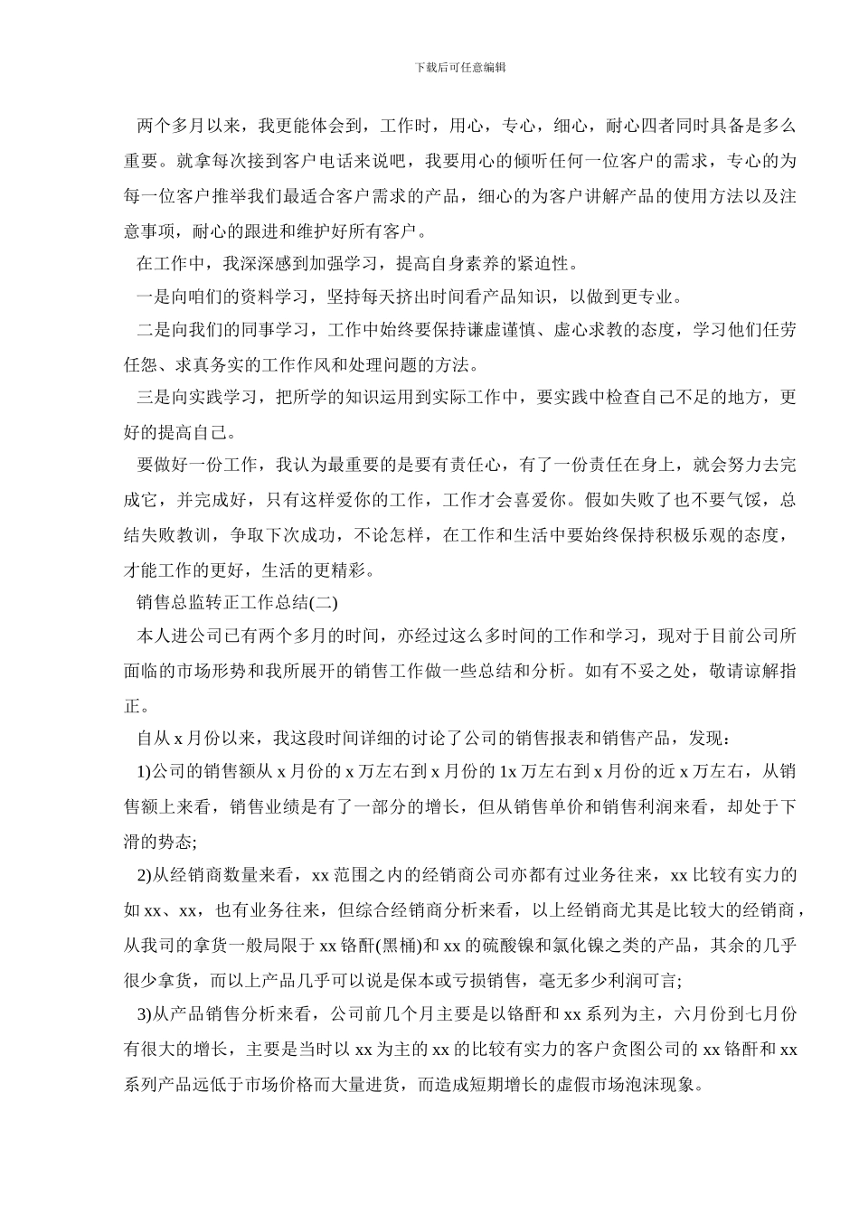 销售总监转正工作总结_第2页