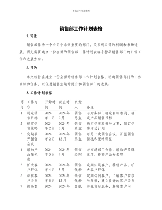 销售部工作计划表格