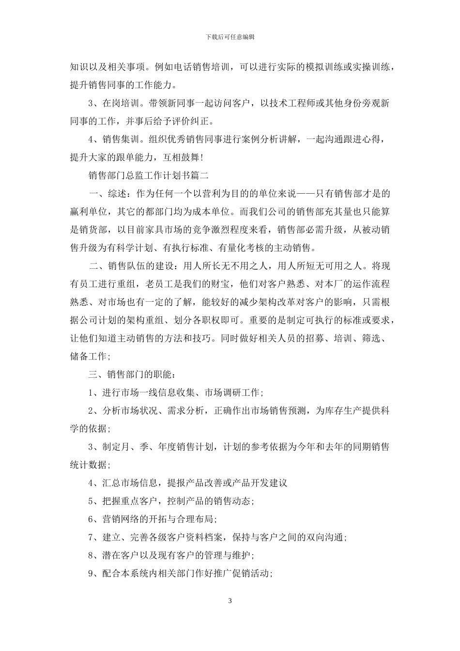 销售部门总监工作计划书三篇_第3页