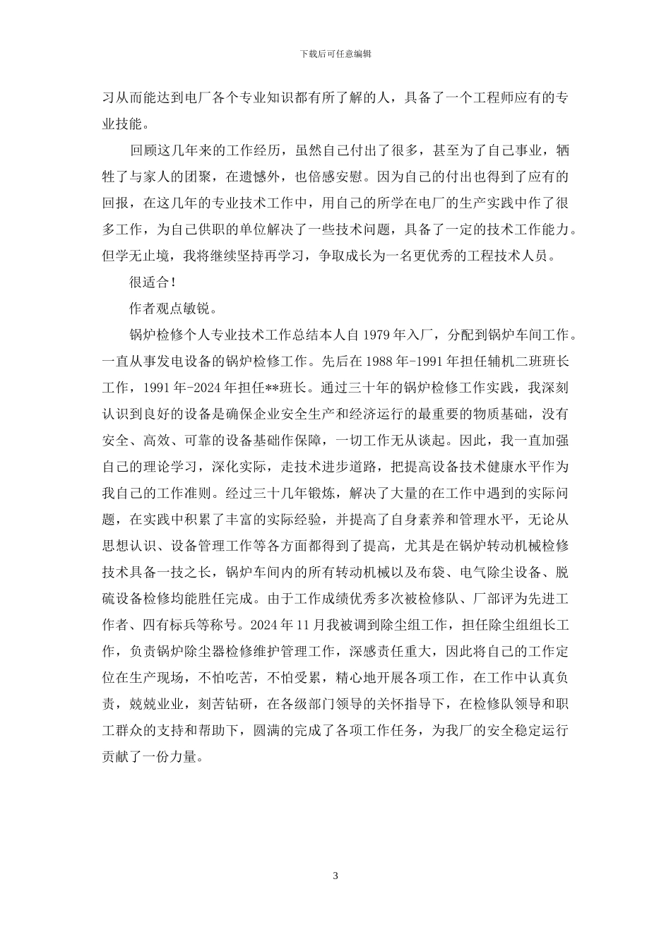 锅炉检修项目经理个人专业技术工作总结_第3页