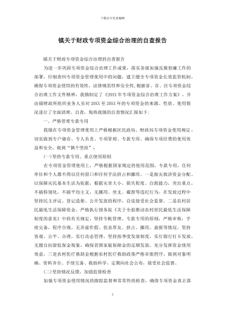 镇关于财政专项资金综合治理的自查报告