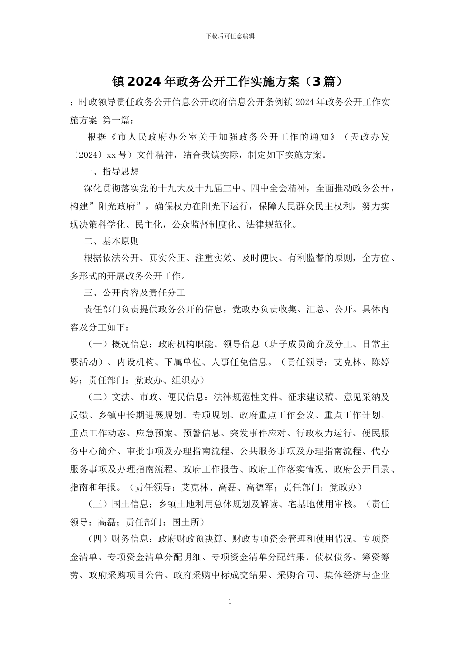 镇2024年政务公开工作实施方案_第1页