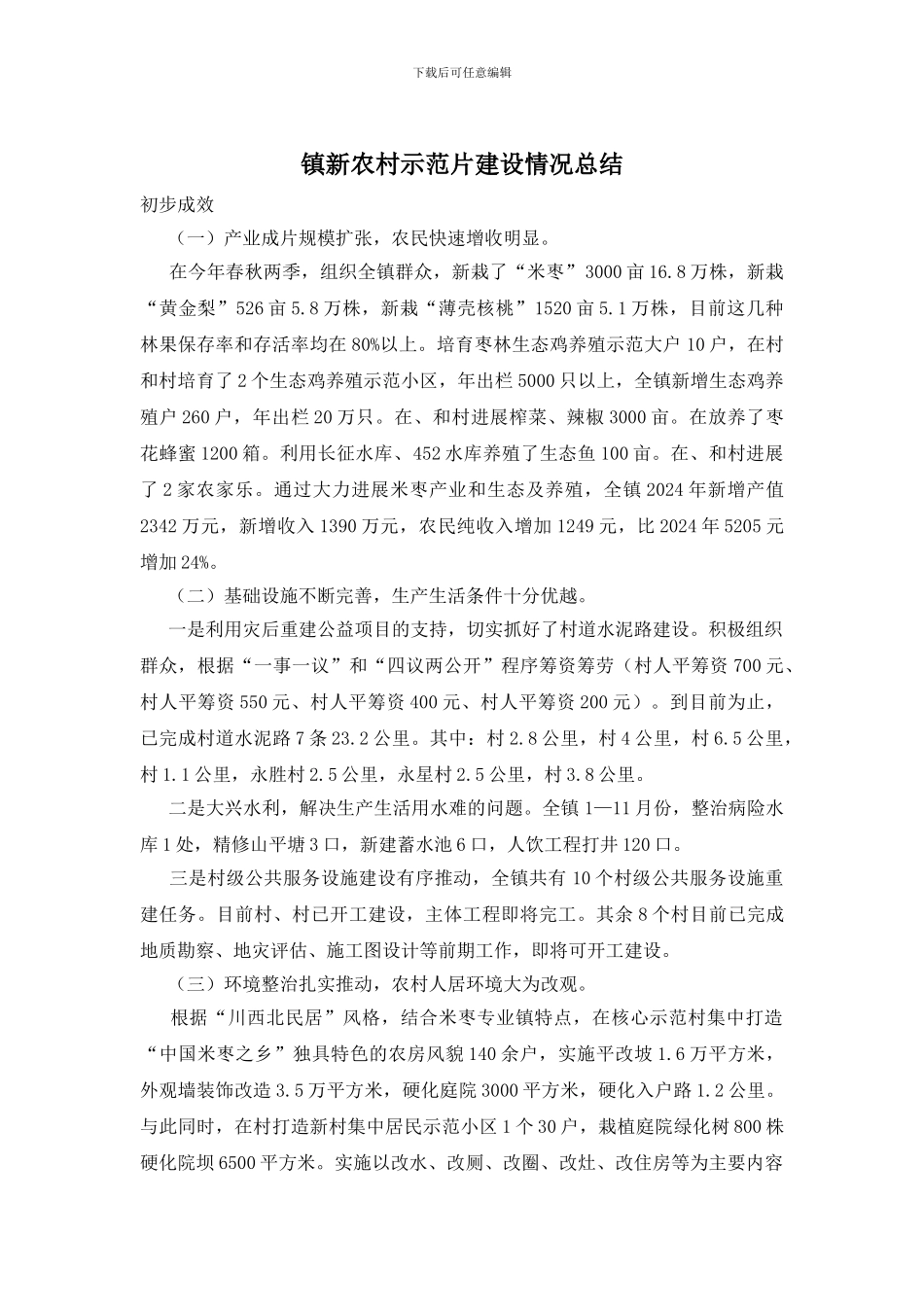 镇新农村示范片建设情况总结_第1页
