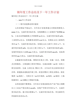 镇年度工作总结及下一年工作计划