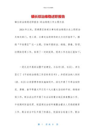 镇长综治维稳述职报告