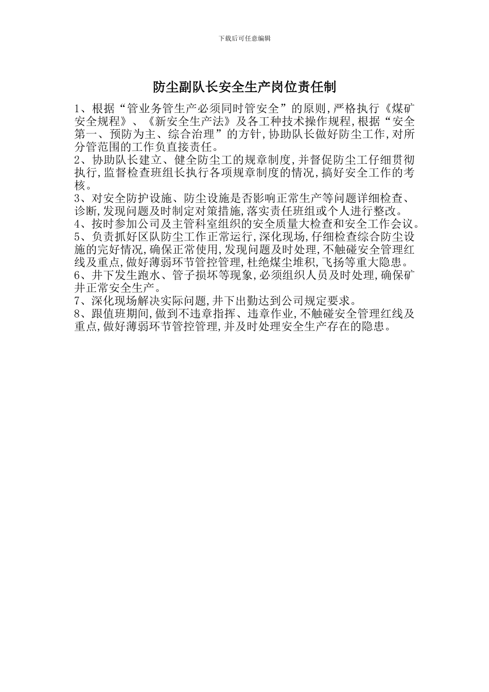 防尘副队长安全生产岗位责任制_第1页