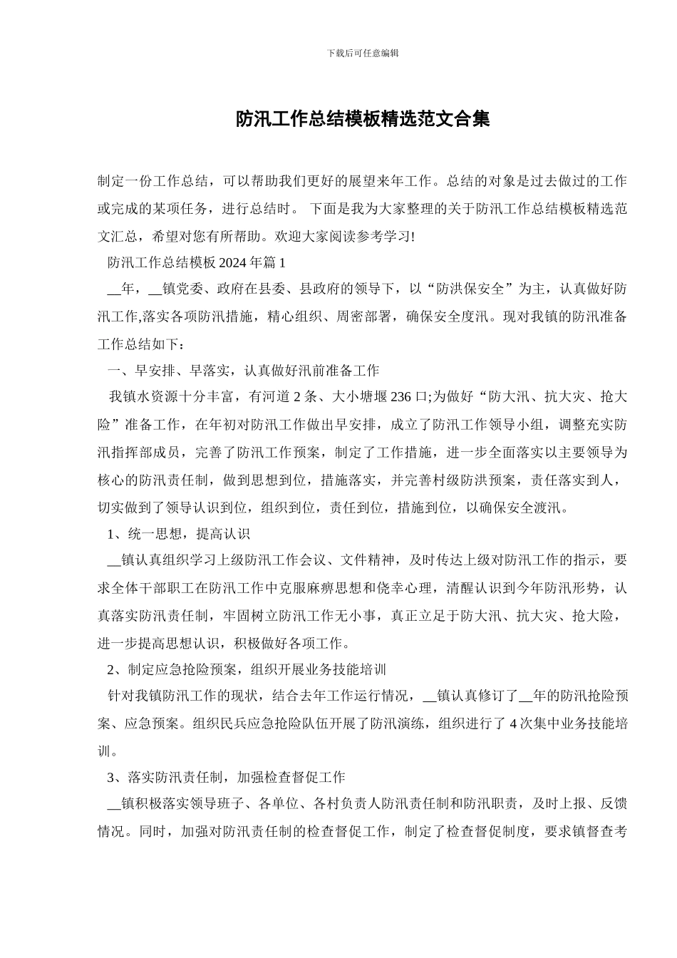 防汛工作总结模板精选范文合集_第1页