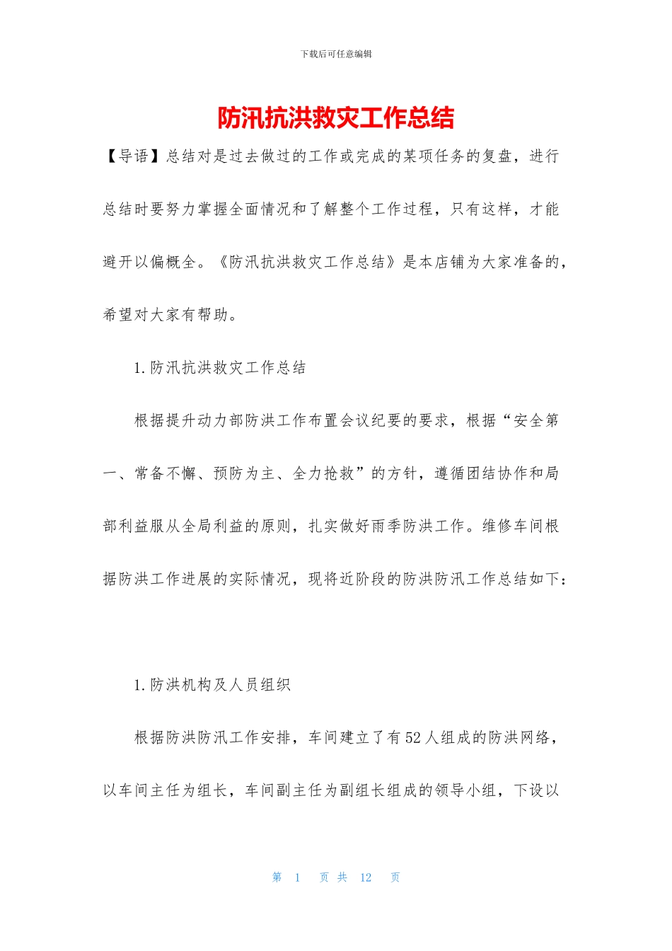 防汛抗洪救灾工作总结_第1页
