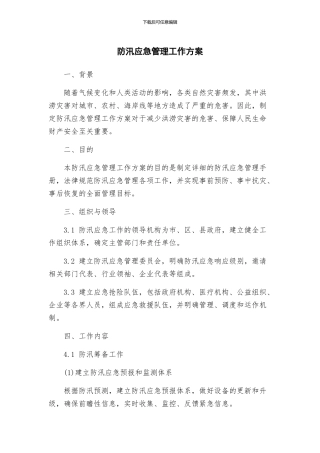防汛应急管理工作方案